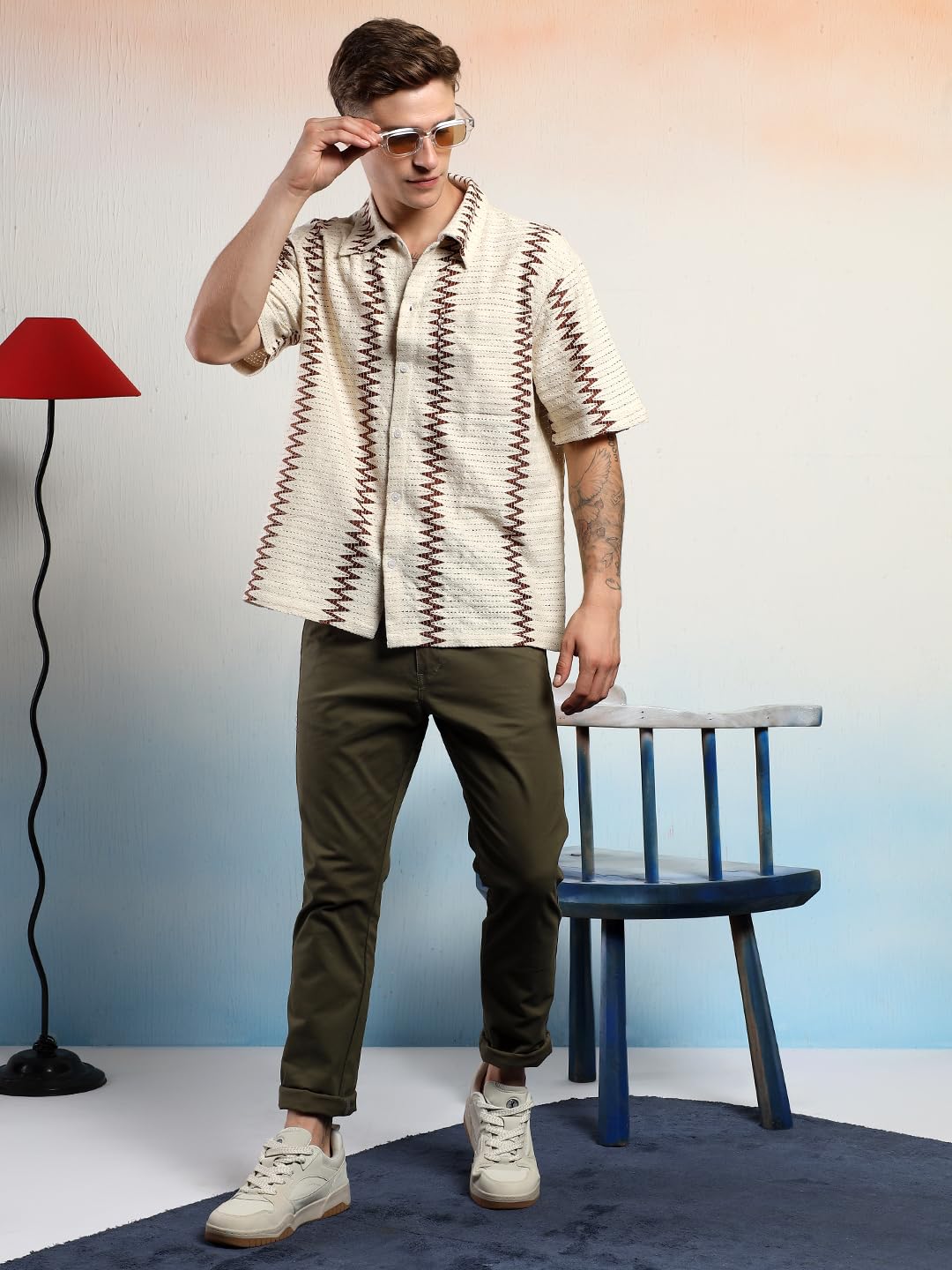 KOTTY Camicia da uomo a righe, vestibilità regolare