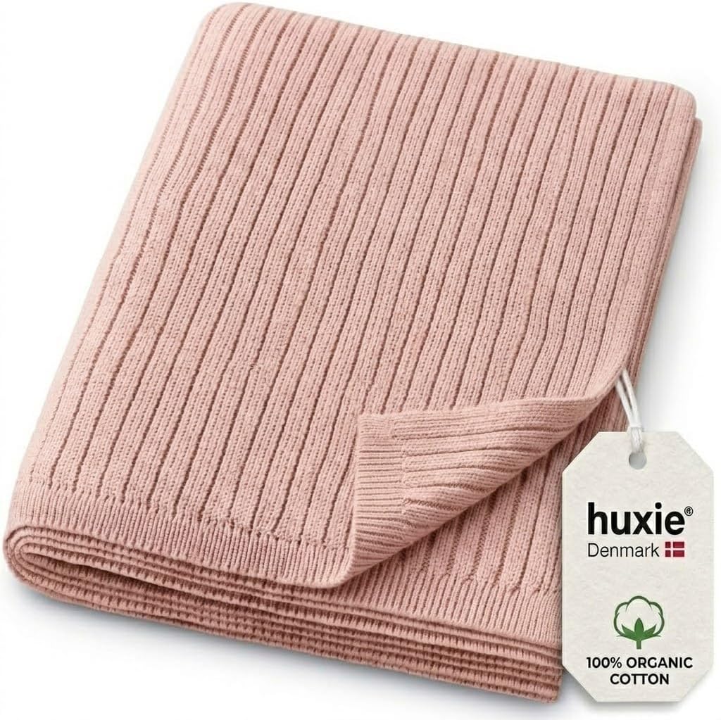 Knitted Organic Cotton Baby Blanket- Swaddle Blanket, 30" x 40" Soft Receiving Blanket for Newborn (Blush)