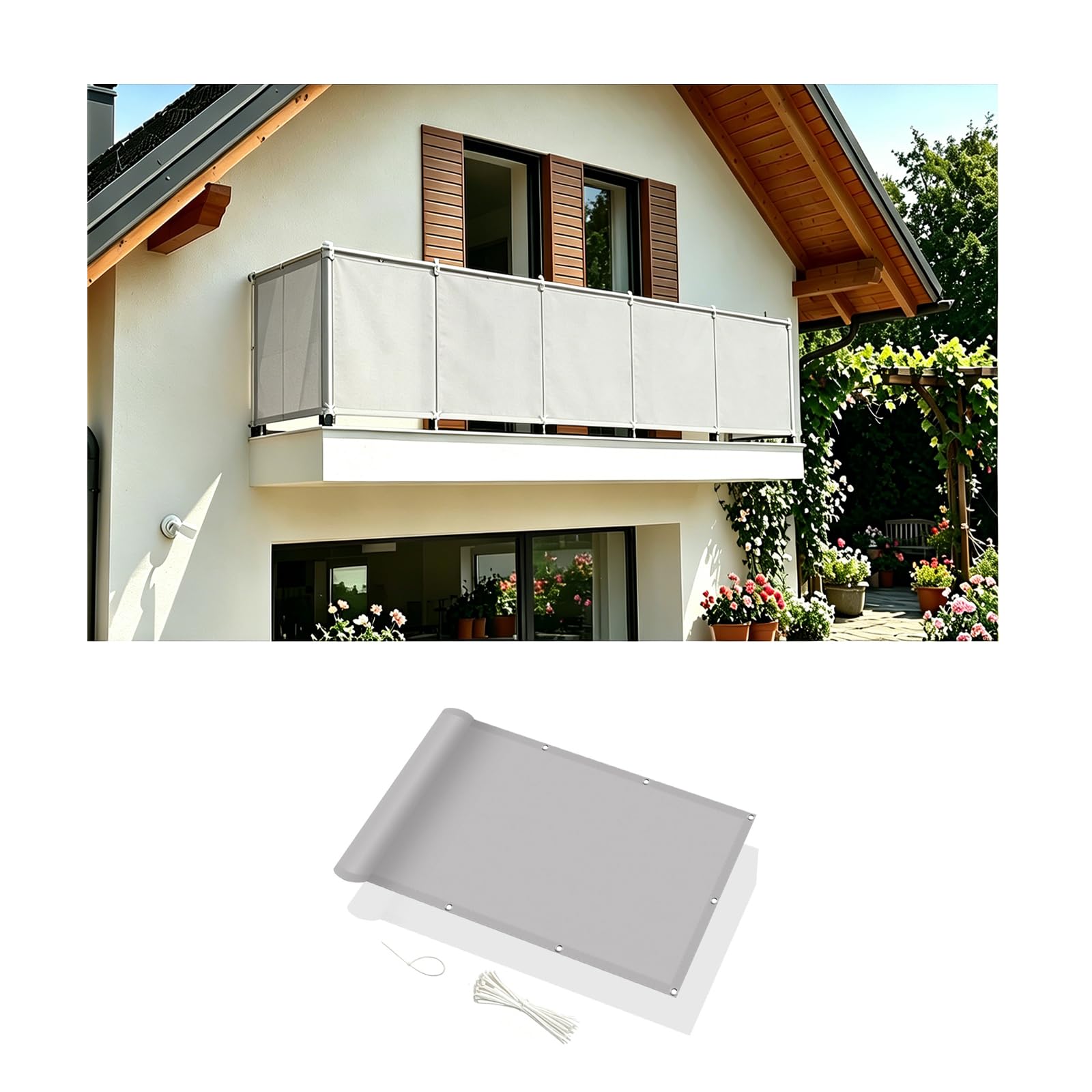 Cache vue balcon 220g/m² anti regard et vent gris clair
