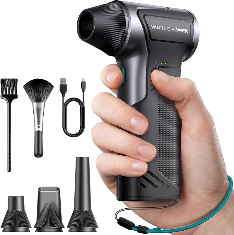 VANTRUE POWER T150 Plumero de Aire Comprimido, Mini Soplador de Mano 110000 RPM, Soplador Inalámbrico de Mano de 3 Engranajes con Carga Rápida, Soplador de Aire Eléctrico portátil para PC, auto, Exterior, Teclado