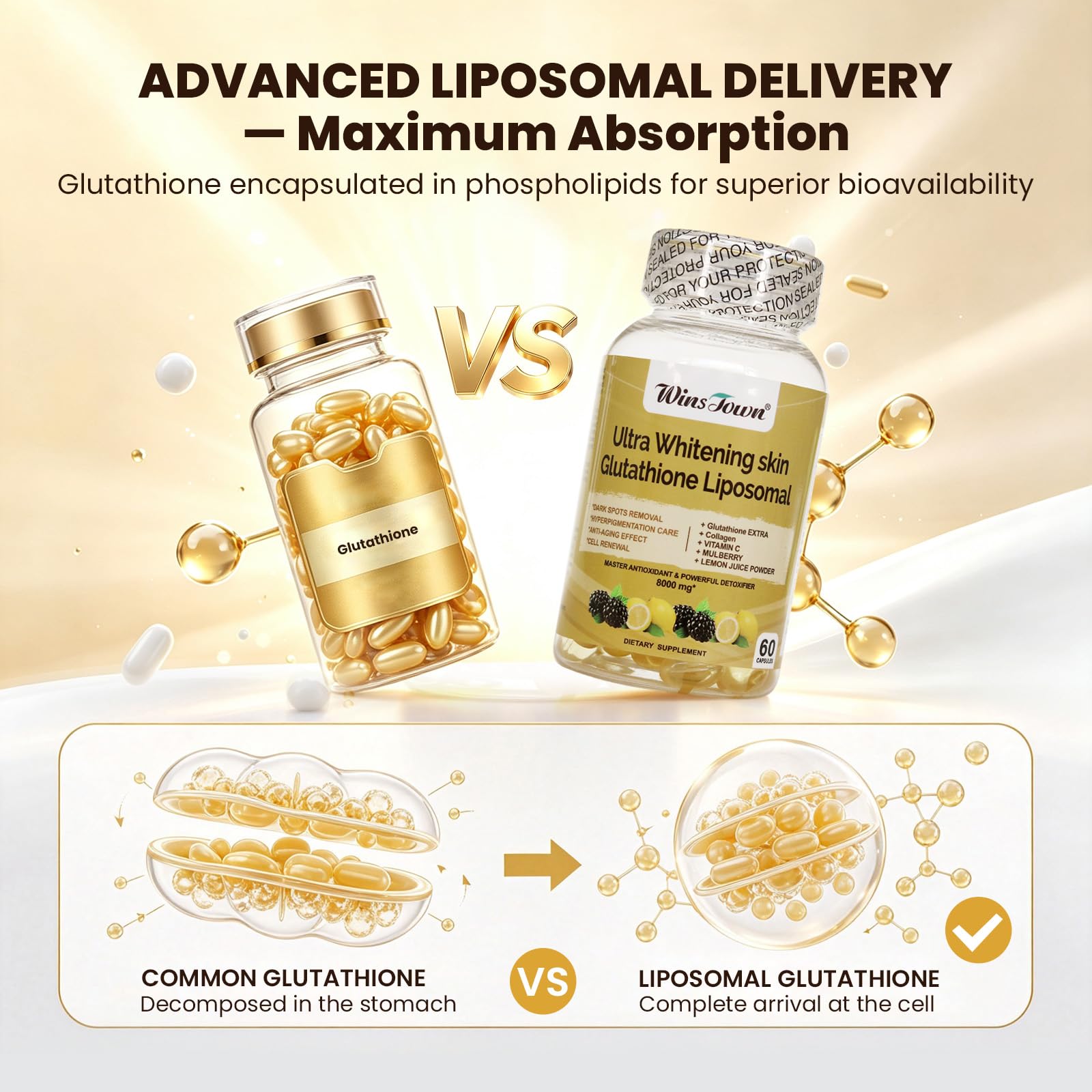 Whitening Skin 8000mg Glutathione Liposomal Softgels, 60 Ct — Amazon image 3