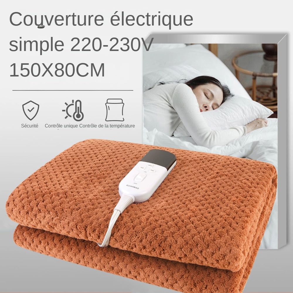 Manta eléctrica RUIANBAO Manta eléctrica de franela de doble capa con temporizador Almohadilla térmica 220 V 150 x 80 cm Colchón térmico Calentador de cama
