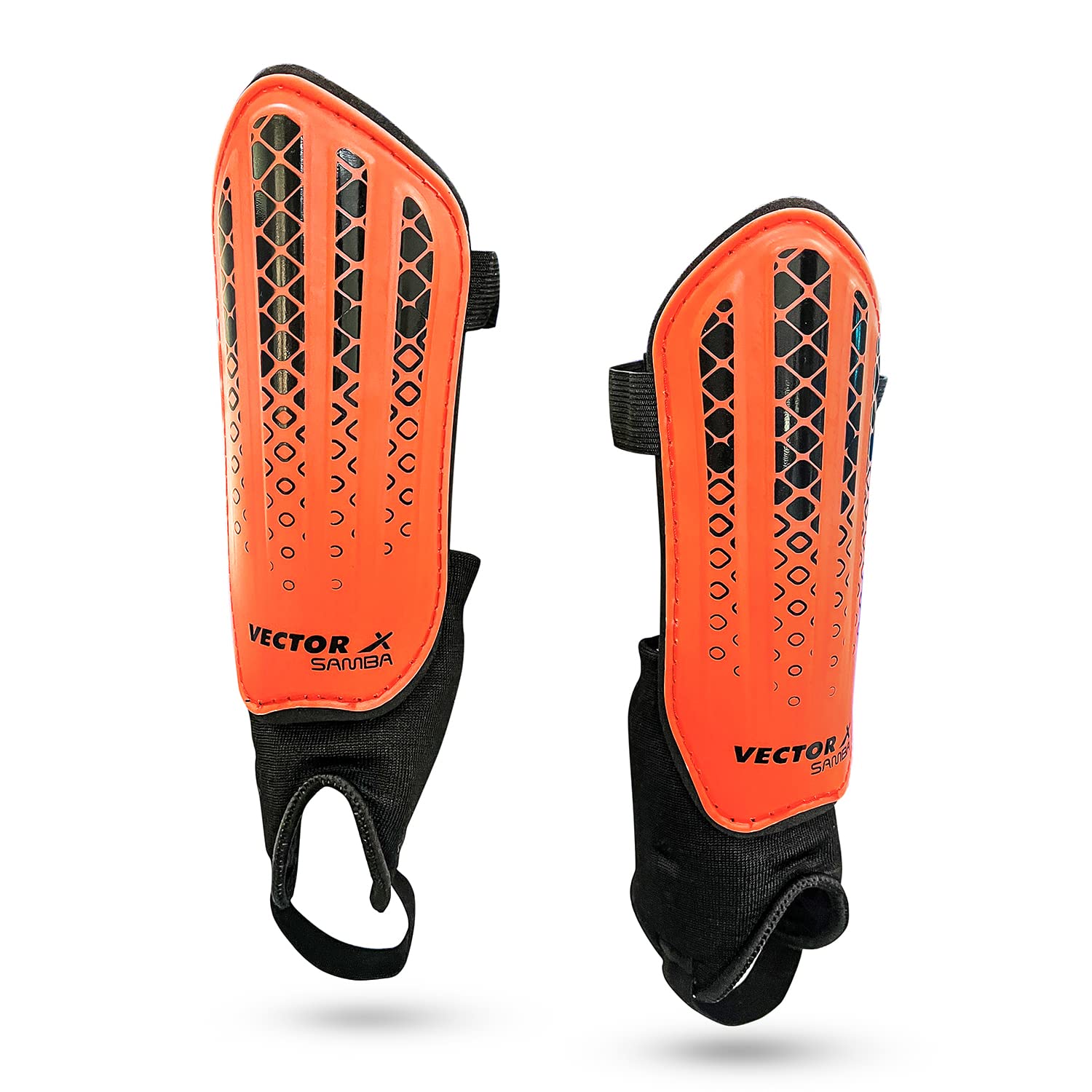 Vector X Samba Shinguard with Ankle Adjustable | Training and Practice | for Girls and Boys | (Senior, Orange-Black)-picture-31