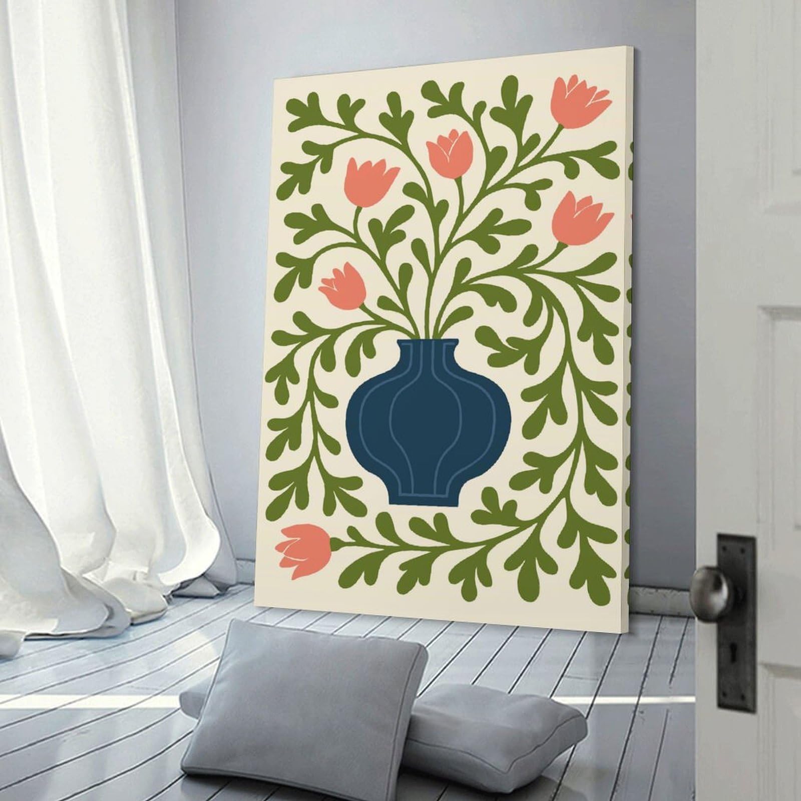 Junmoney Floral Vase Illustration Canvas Wall Decor, 24x36inch(60x90cm), for New Homes, Bedrooms Or Workspaces, Gift Idea for Housewarming And Birthdays