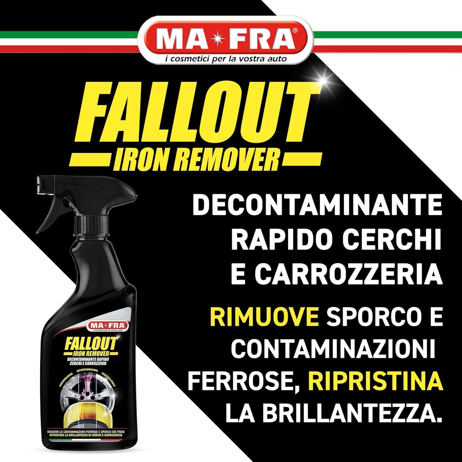 MAFRA Fallout DECONTAMINANTE Cura Cerchi Cerchioni + MAFRA Pennello Pulizia Detailing Red 35 MM + Spazzola Pulizia Cerchi