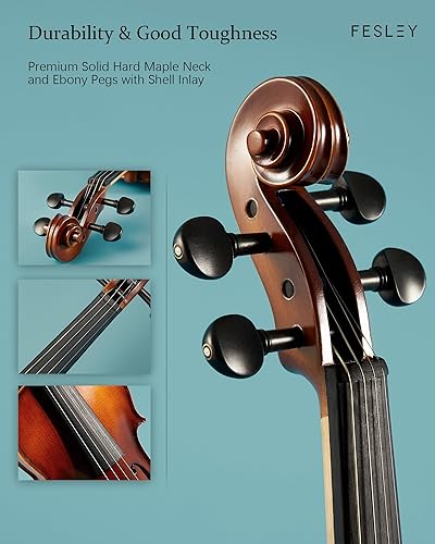 Miniatura 11 de Fesley Juego completo de violín para violín: Kit de violín pulido 4/4 para principiantes, violín acústico con estuche rígido, kit de inicio hecho a