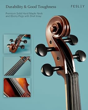 Fesley 4/4 Beginner Violin Kit for Adults & Teens, Full Size Acoustic Violin Set with Hard Case, Bow, Shoulder Rest, Digital Tuner & Extra Strings, Handmade Solid Wood Student Violin
