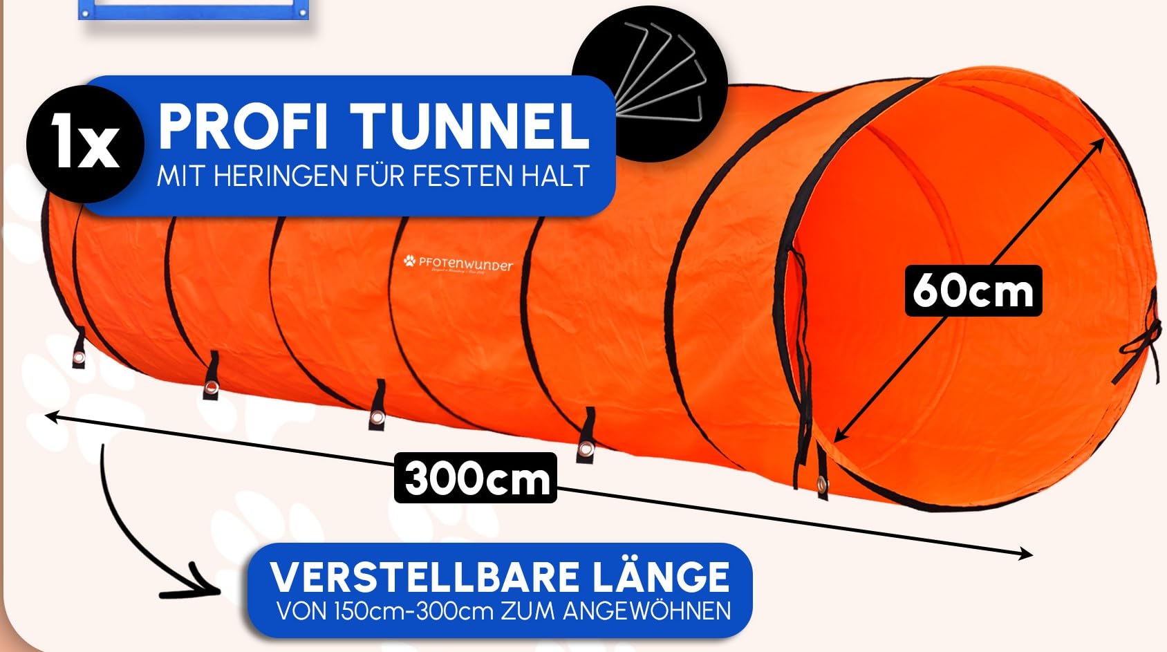 PfotenWunder® Tunnel d'agilité professionnel 3 m XXL pour chiens