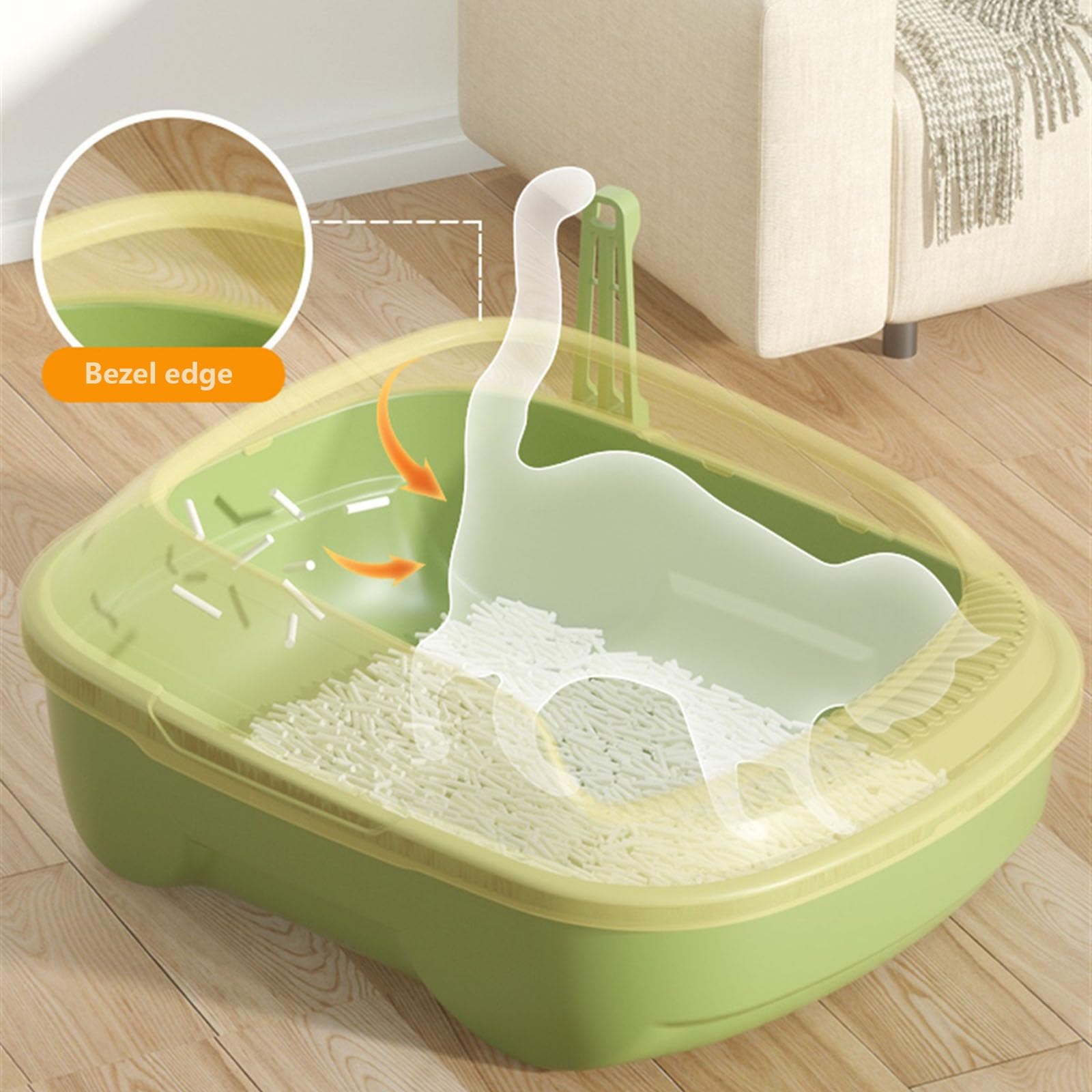 Exclusivo para Gatos y Perros Caja de Arena for Gatos con Pala, Bandeja plástico Parte Superior Abierta, Caja tamiz Lado Alto for pequeños y Grandes para Interiores(Green)