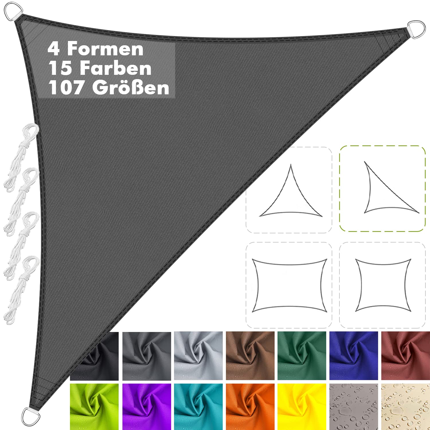 Sonnensegel Dreieckig 2.5x2.5x3.5m Wasserdicht im Viele Größe und Farben, PES Polyester, Sonnenschutz 95% UV Schutz, Reißfest Wetterfest für Terrasse Garten Balkon- Anthrazit