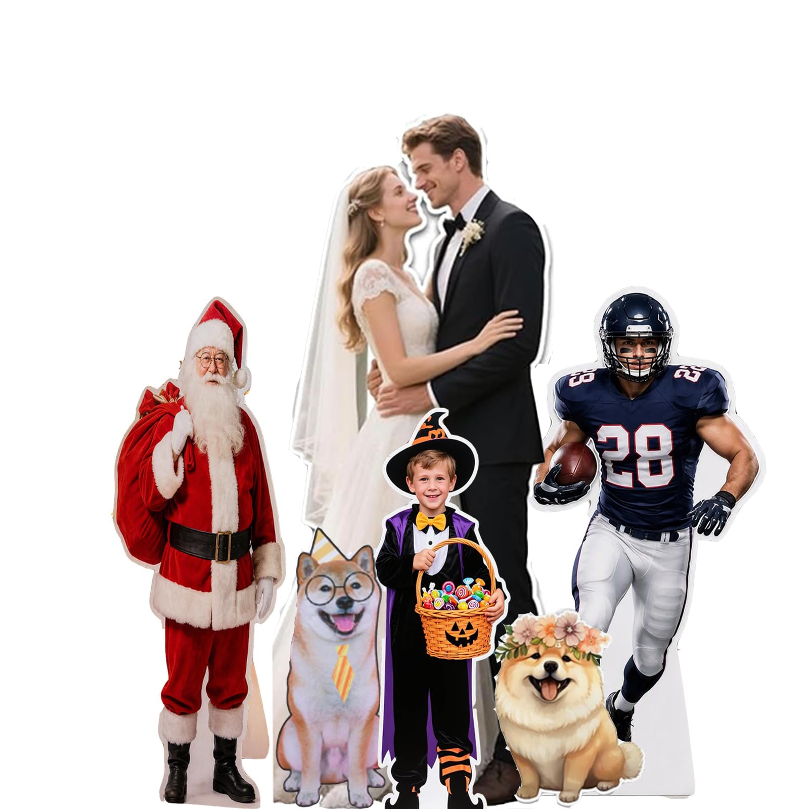 Personalisierter Pappaufsteller lebensgroß - Wetterfestes Foto-Standee aus stabilem Karton für Geburtstag, Hochzeit oder Halloween. Inklusive einfacher Montage und Halterung für sicheren Stand.