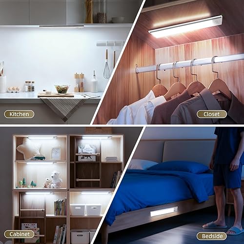 Miniatura 8 de Iluminación para debajo del gabinete, paquete de 4 luces con sensor de movimiento para interiores, luces magnéticas inalámbricas recargables por Luz