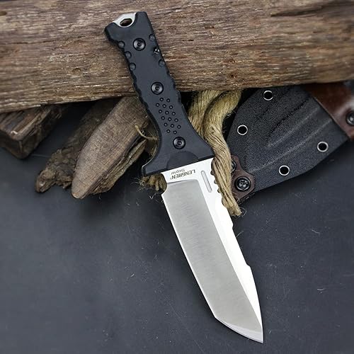 Miniatura 4 de LENGREN Hippo Sleipner - Hoja fija de acero de 11 pulgadas, cuchillo táctico de campamento al aire libre, mango de lino con funda Kydex (negro y