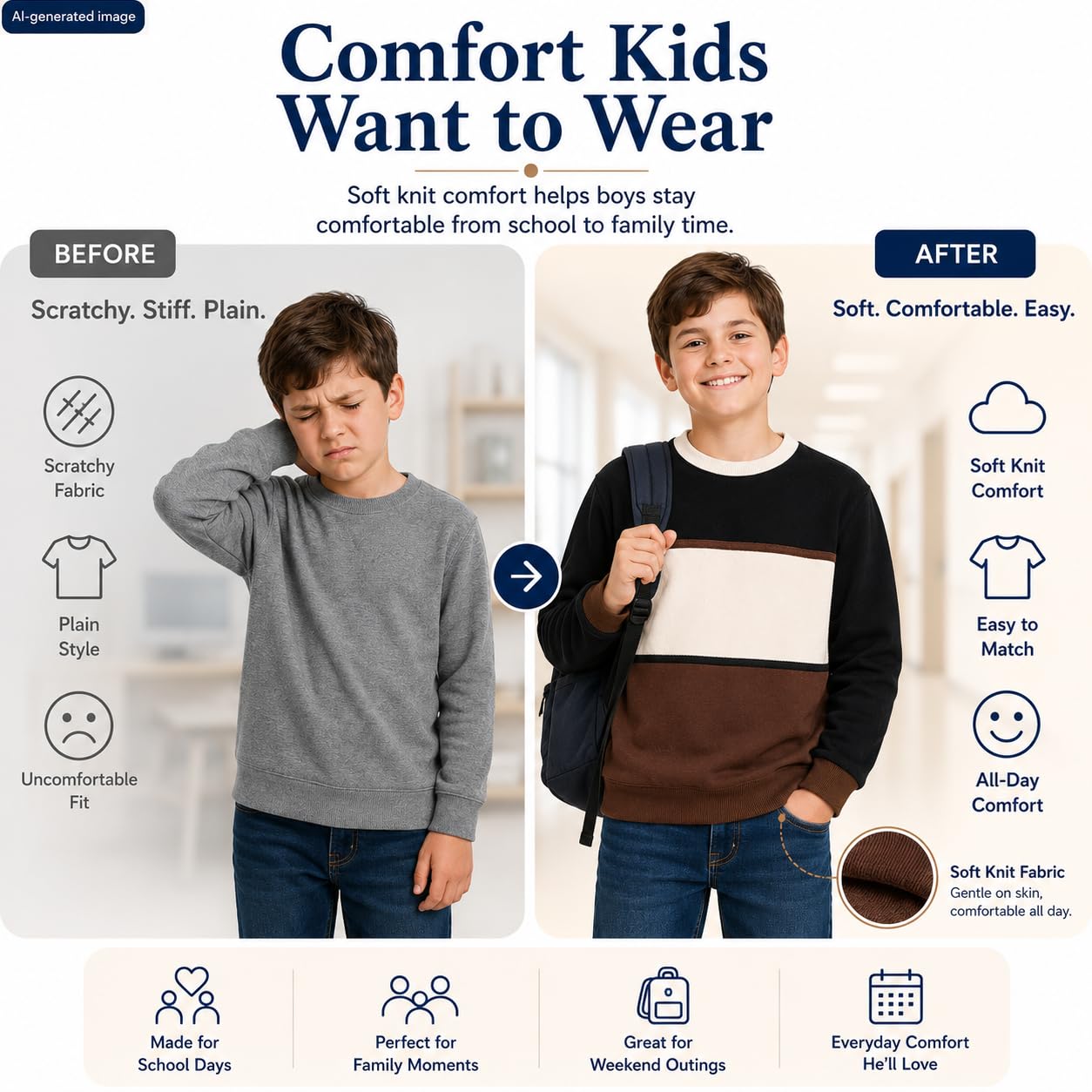 Bienzoe Ragazzi Maglia Girocollo Felpa: Bambini Lunga Maniche Casual Pullover – Comfort per Famiglia Casa Autunno Scuola