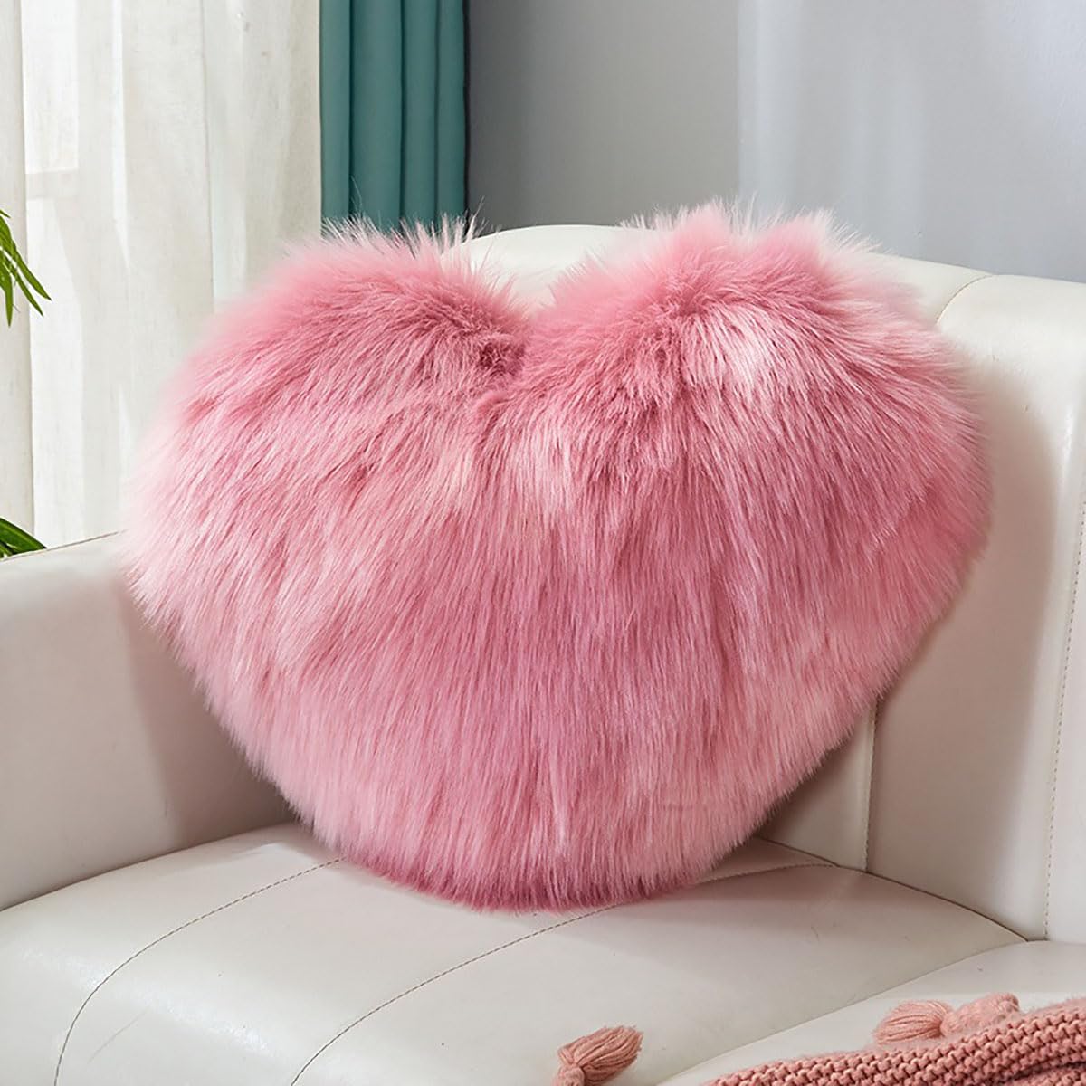 Stone mice Fluffy heart-shaped pillow, sofa bed decoration, pillow decoration, room pillow (Rose red, 15.74inch X 19.68inch)
