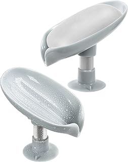 Bar Soap Holder, YUOROS Shower Soap Dishes Container with Suction Cup Leaf Shape Self Draining for Bathroom Kitchen (2 Pac...