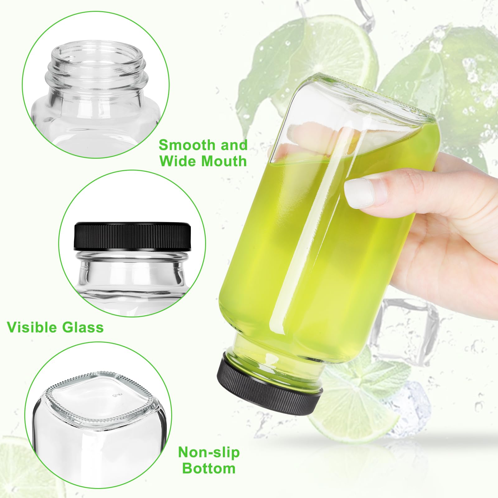 8 Bottiglie Di Vetro Da 250 Ml,Bottiglie Per Shot Da Riempire,Bottiglie Per Succhi Con Tappo In Pp,Con Spazzola, Pennarello Ed Etichette, Per Succo Di Zenzero,Whisky E Spezie,Latte