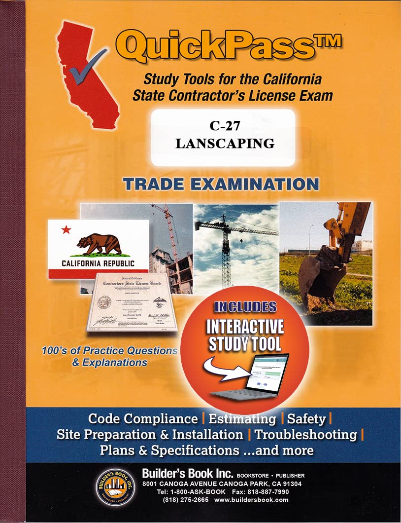 QuickPass Study Tools for the C-27 Landscaping License Examination - Study Guide: Builder's Book ...