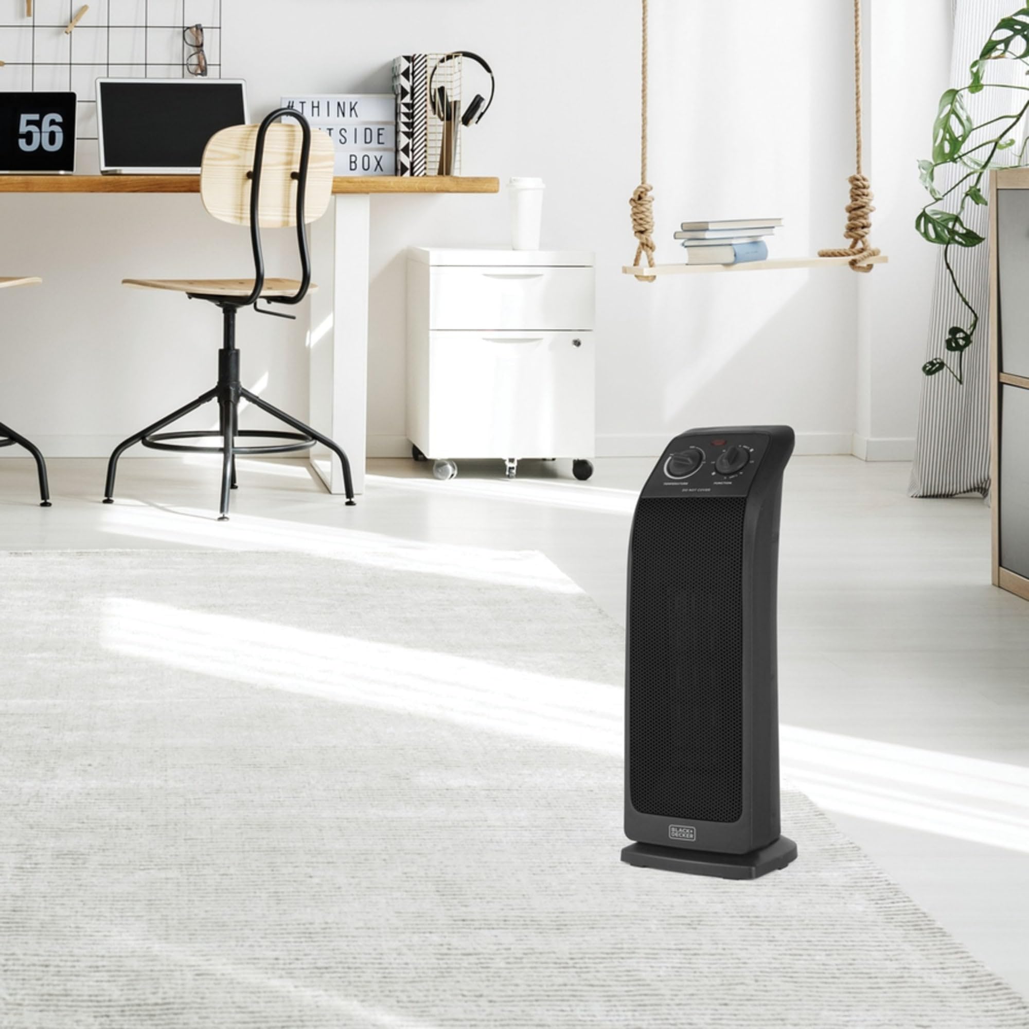 BLACK+DECKER Space Heater with Adjustable Thermostat, Ceramic Tower Heater, Portable Heater & Tower Fan with 3 Settings, Oscillating Electric Heater for Larger Rooms