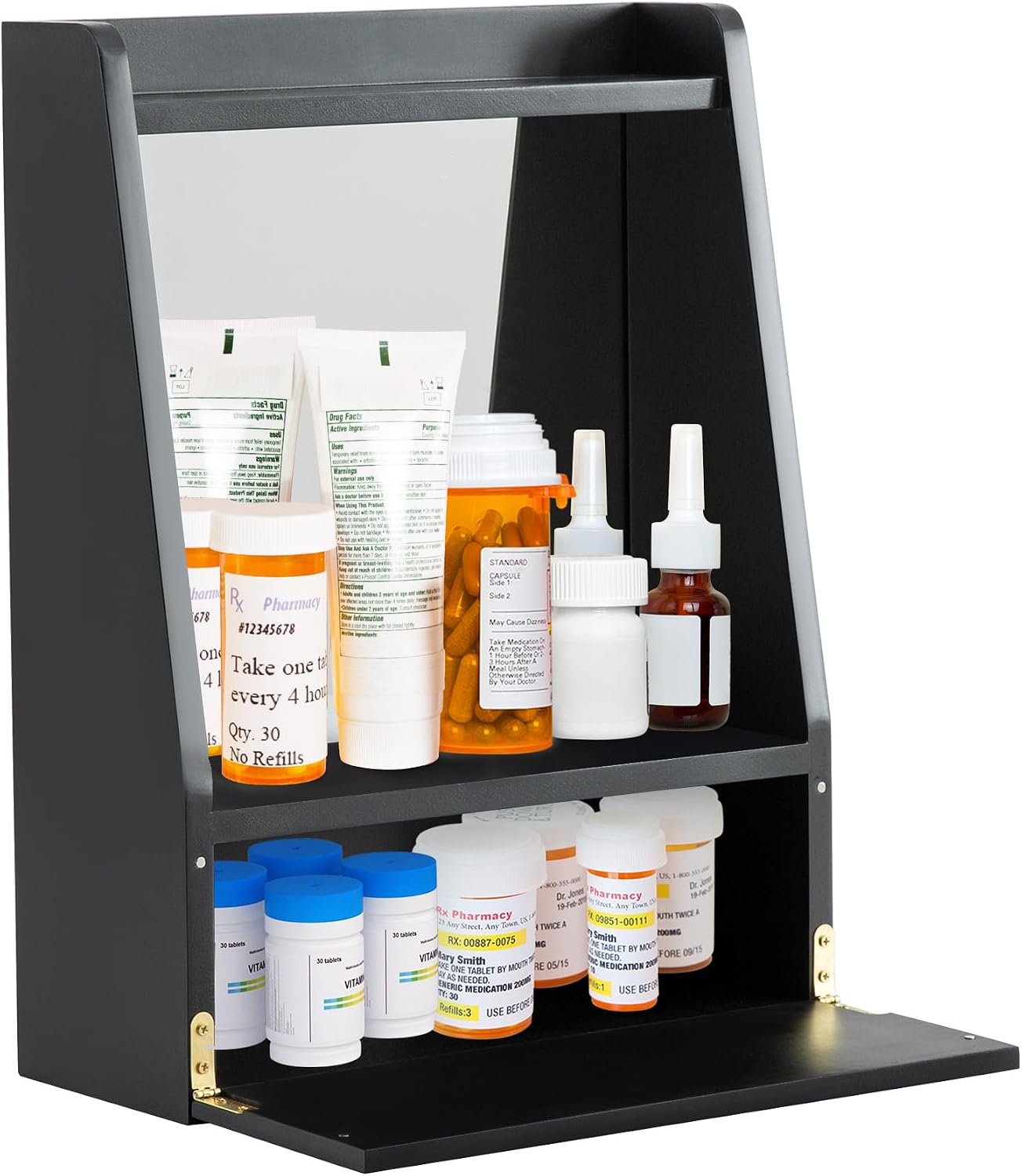 SUNTAGE Bathroom Wall Cabinet, Above Over The Toilet Storage Cabinet w/Mirror & Drawer, Hanging Wall Mounted Medicine Cabinets Ideal for Bathroom, Living Room (Black)