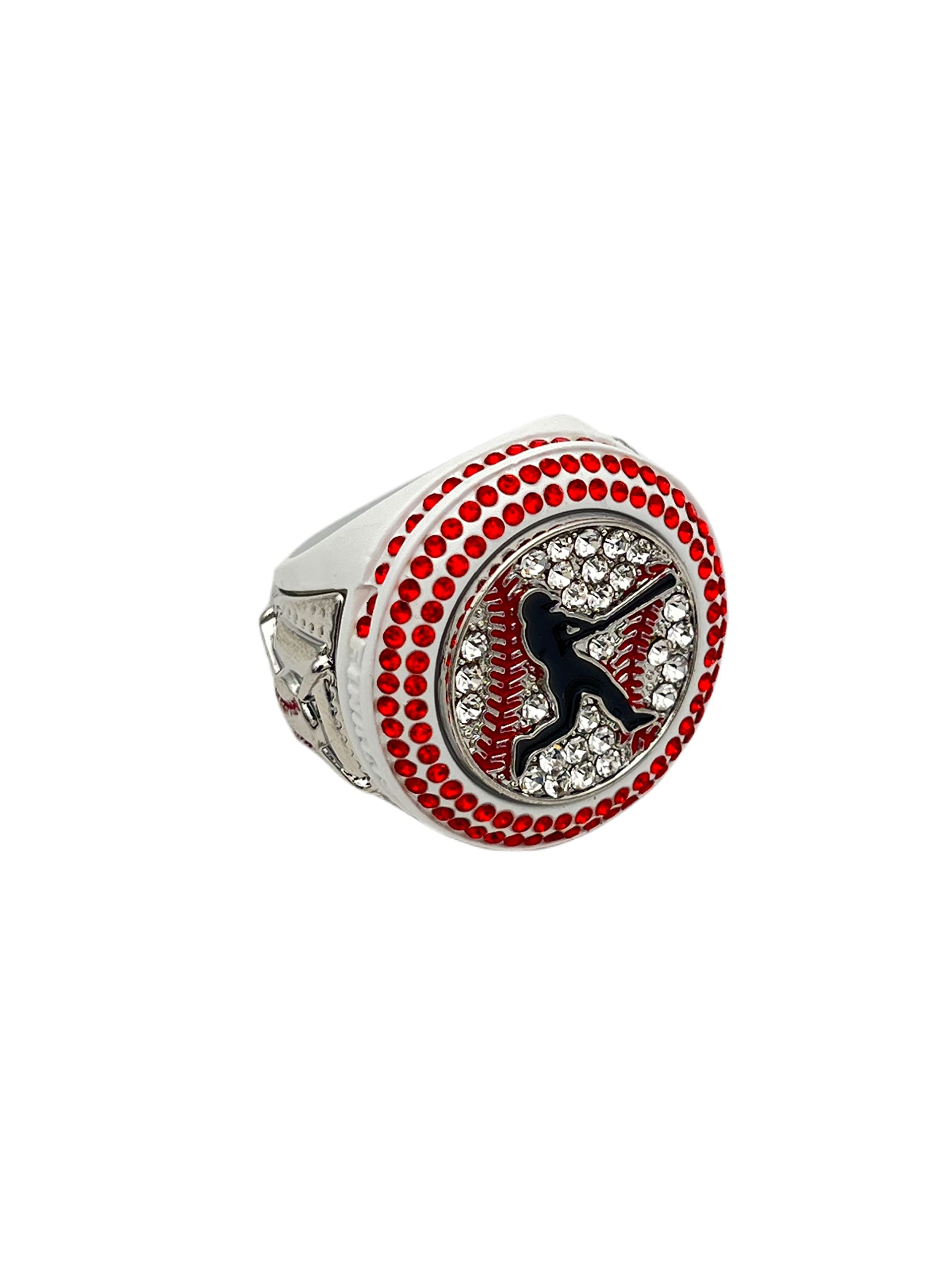 Discount Sports Rings Deluxe Batter Ring, WHITE FINALIST RED STONES, Premium Softball Baseball Tournament Rings 28-10