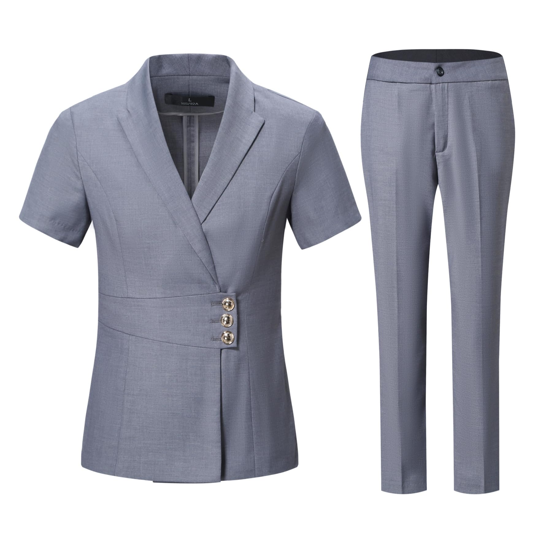 YYNUDA Womens Business Suit Set Formal Short Sleeve Double Breasted Solid Color Blazer Pantsuit