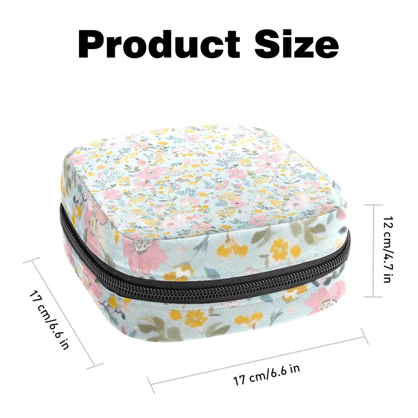 Sanitary Pads Bags, Pink Yellow Florals Blue Background Menstrual Cup Pouch Nursing Pad Holder, First Period Kit Bags for Teen Girls Women Ladies