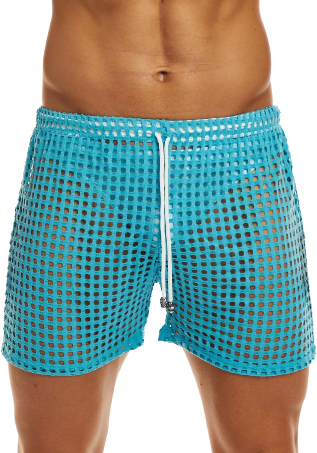 MIZOK Men's Hollow Openwork Short Sexy Fishnet See Through Boxer Shorts Lounge Swim Cover - Image 2