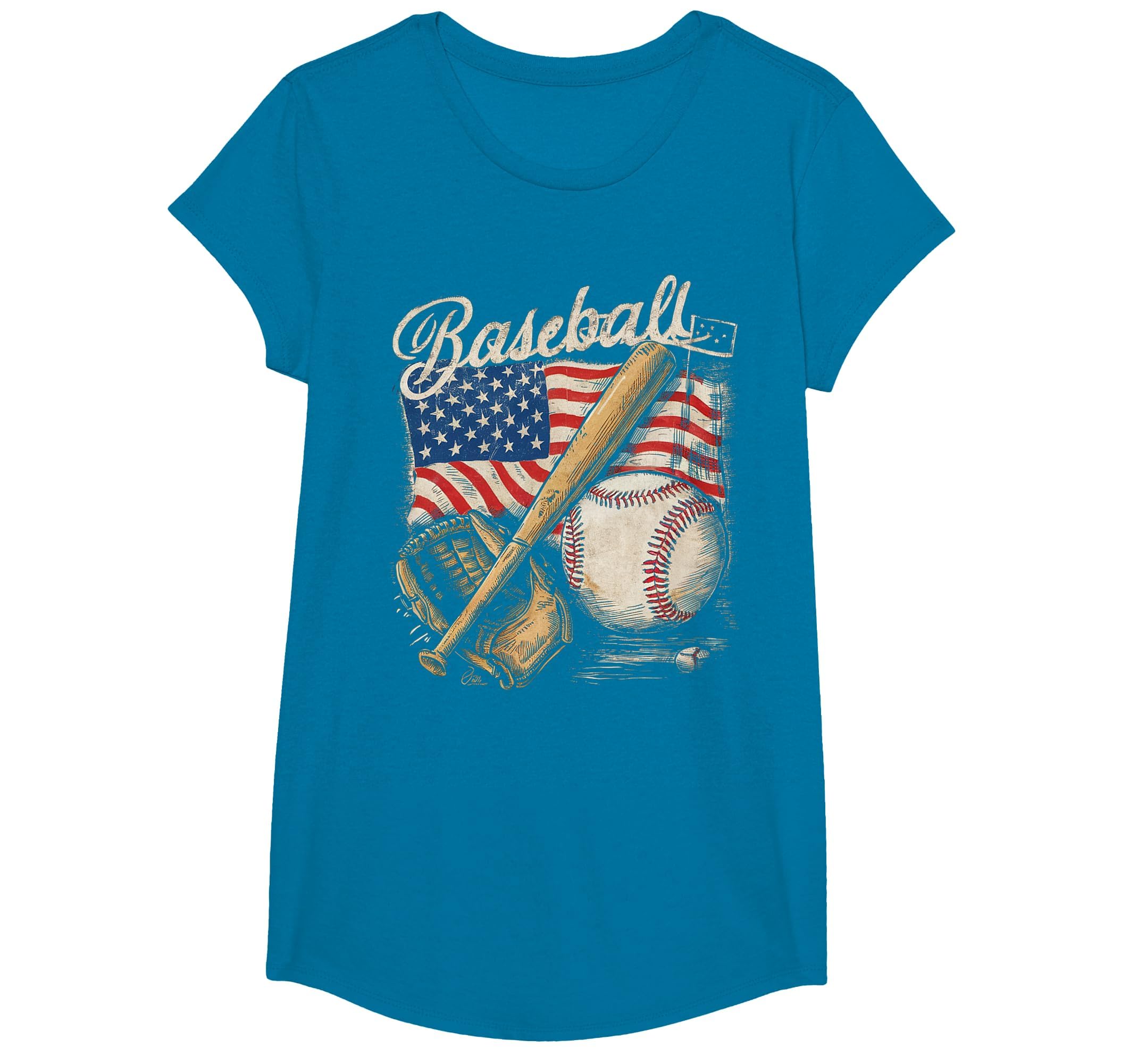 American Flag Baseball Player Bat Fan Catcher Pitcher USA T-Shirt