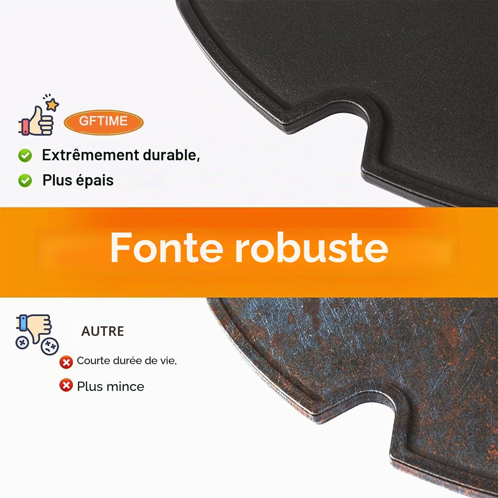GFTIME Grille de cuisson en fonte pour barbecue à gaz portable Weber Traveler - Pièce de rechange - Noir