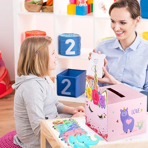 Miniatura 5 de Zonon Cajas de San Valentín, tarjetas de San Valentín de unicornio con sobres y calcomanías de unicornio para intercambio en el aula (1 buzón, 33