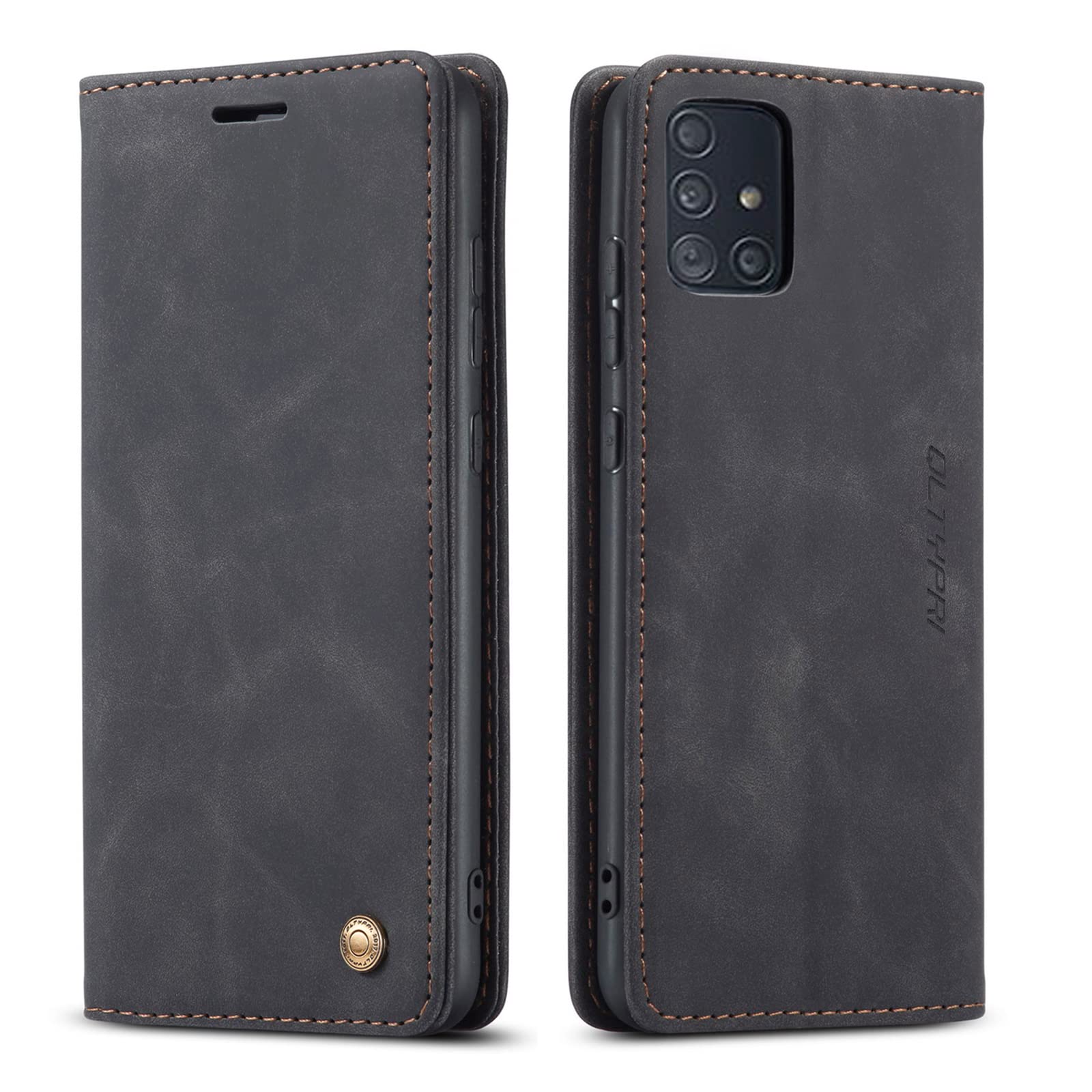 QLTYPRI Case for Samsung Galaxy A51, Vintage PU Leather Wallet Case Card Slot Kickstand Magnetic Closure Shockproof Flip Folio Case Cover for Samsung Galaxy A51 - Black