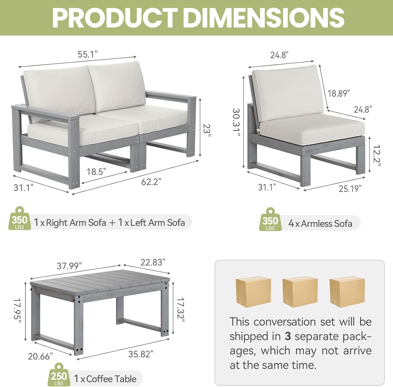 Patio Furniture Set, 7-Piece Outdoor Furniture with Cushions, L Shaped Outdoor Couch Sets 6 Seats, HDPE Patio Sectional Sofas for Porch, Backyard, Deck, Grey