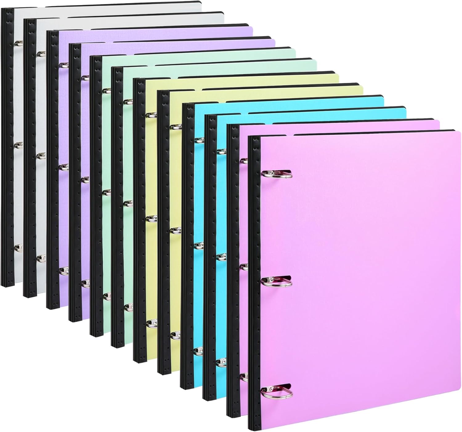 WOT I 12-Pack Telescoping 3 Ring Binder(0.75"), Expandable Flexible Binder - Patented Design for Easy Portability, Holds 160 Sheets, Blue, Green, red, Purple