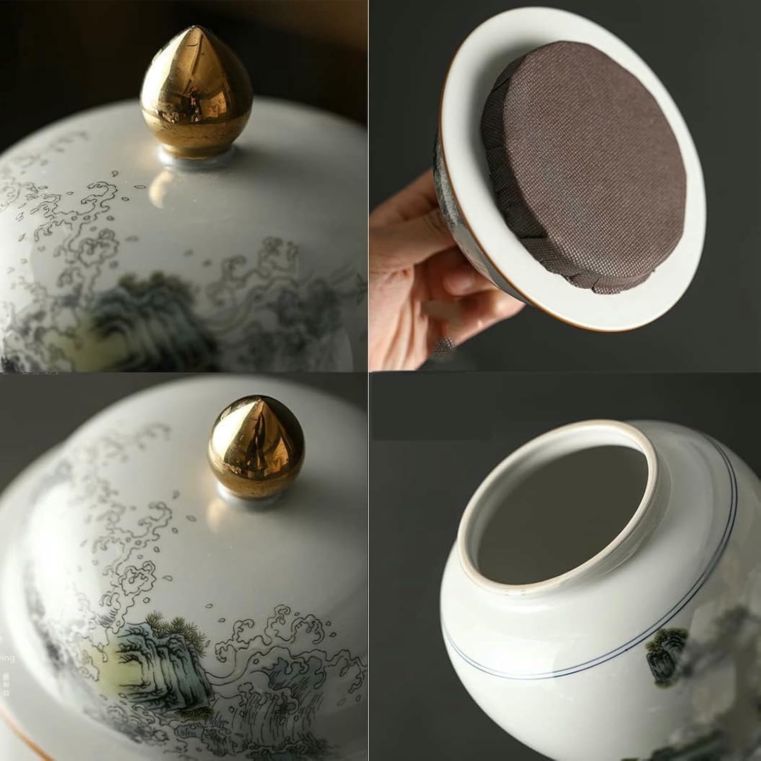 Ceramic Ginger Storage Jar with Lid, Chinese Style Temple Jar, Decorative Porcelain Vase for Home Decor-