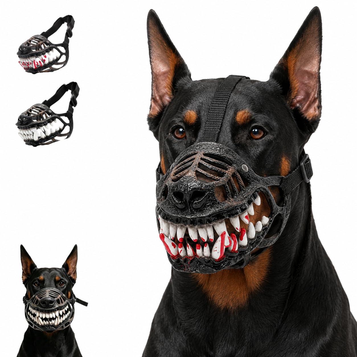Scary Dog Muzzle Costume, Hell Hound Monster Muzzle with Bloody Teeth and Adjustable Straps, Halloween Pet Cosplay Accessory (A,S)