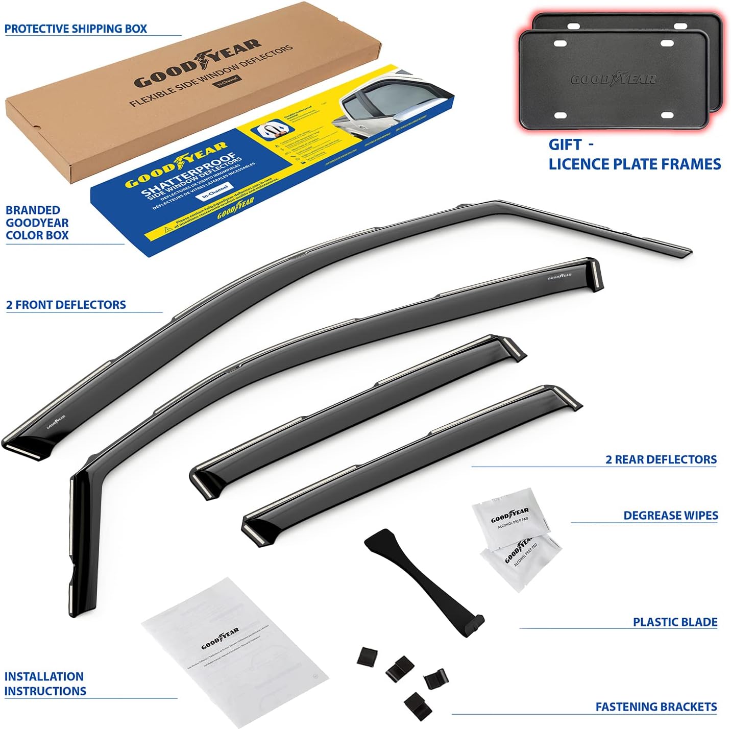Goodyear Shatterproof in-Channel Window Deflectors for Honda Ridgeline 2017-2026, Rain Guards, Window Visors, Vent Deflector Visor, Car Accessories, 4 pcs. - GY008169
