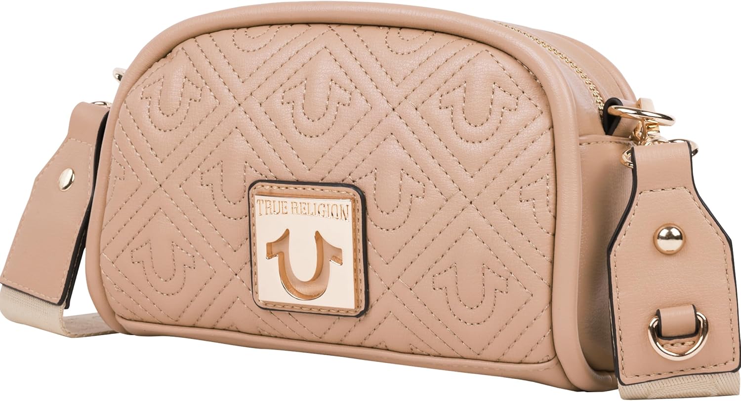 True Religion Quilted Crossbody Bag, Small Structured Purse for Women, Adjustable Strap, Quilted Horseshoe Pattern