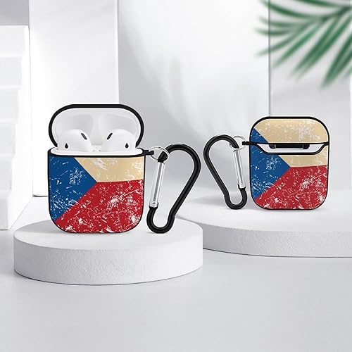 Miniatura 4 de Bandera checa retro compatible con AirPods, funda protectora de auriculares de carga dura con llavero