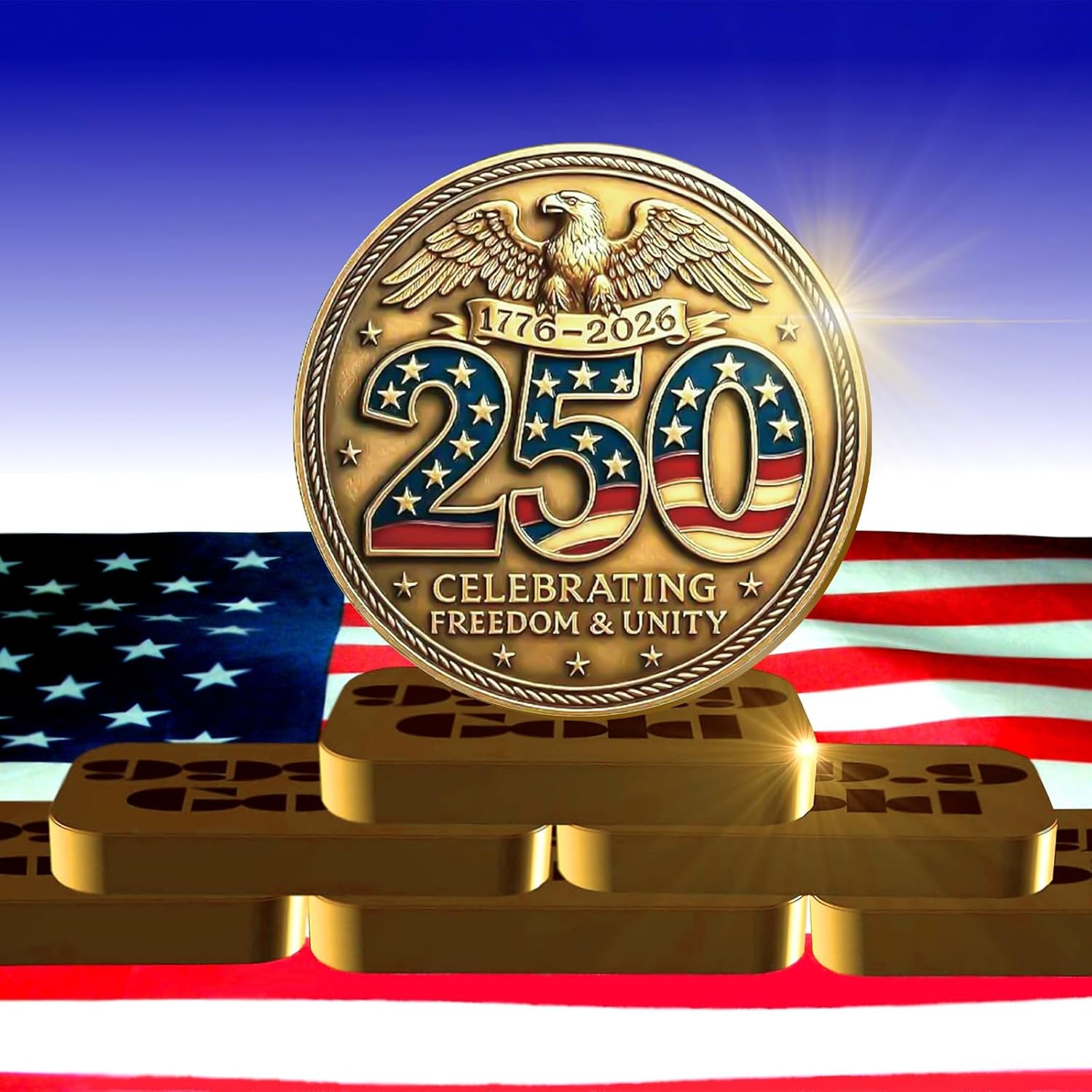 Highergo 250th Anniversary Commemorative Coins USA Eagle and Patriotic Symbols Collectible 250 Year Merchandise for Celebration Display Collectors Challenge Coin Gift(20 Pcs,Style 6)