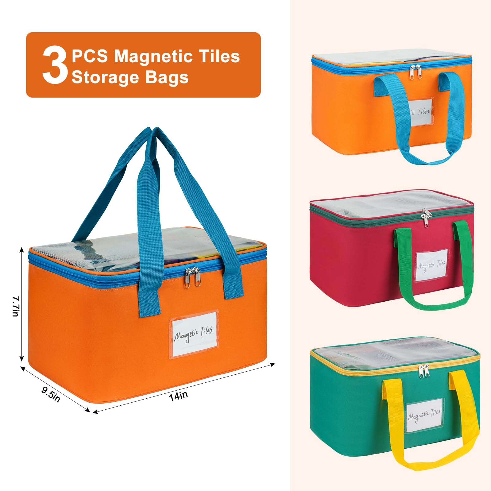 3 Packungen große magnetische Fliesen-Aufbewahrungstaschen, magnetischer Fliesen-Aufbewahrungsbehälter, Spielzeug-Organizer mit Netztasche und Tag-Tasche für Magnetbaufliesen, Brettspiel, Puzzle und