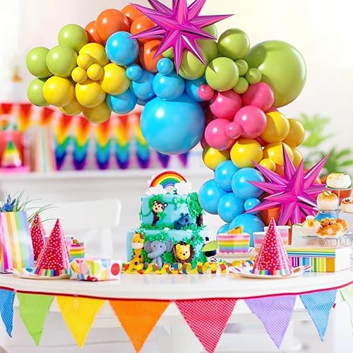 Miniatura 4 de Arco de globos de color verde, azul, amarillo y naranja, guirnalda de globos de arcoíris con globos de látex rosa, rojo, amarillo, naranja, azul,
