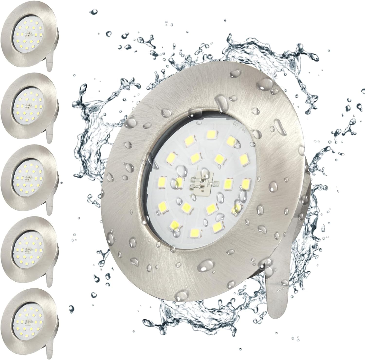 Lot de 6 spots LED encastrables ultra plats IP44 5 W ronds en nickel 500 lm Blanc froid 6000 K 230 V