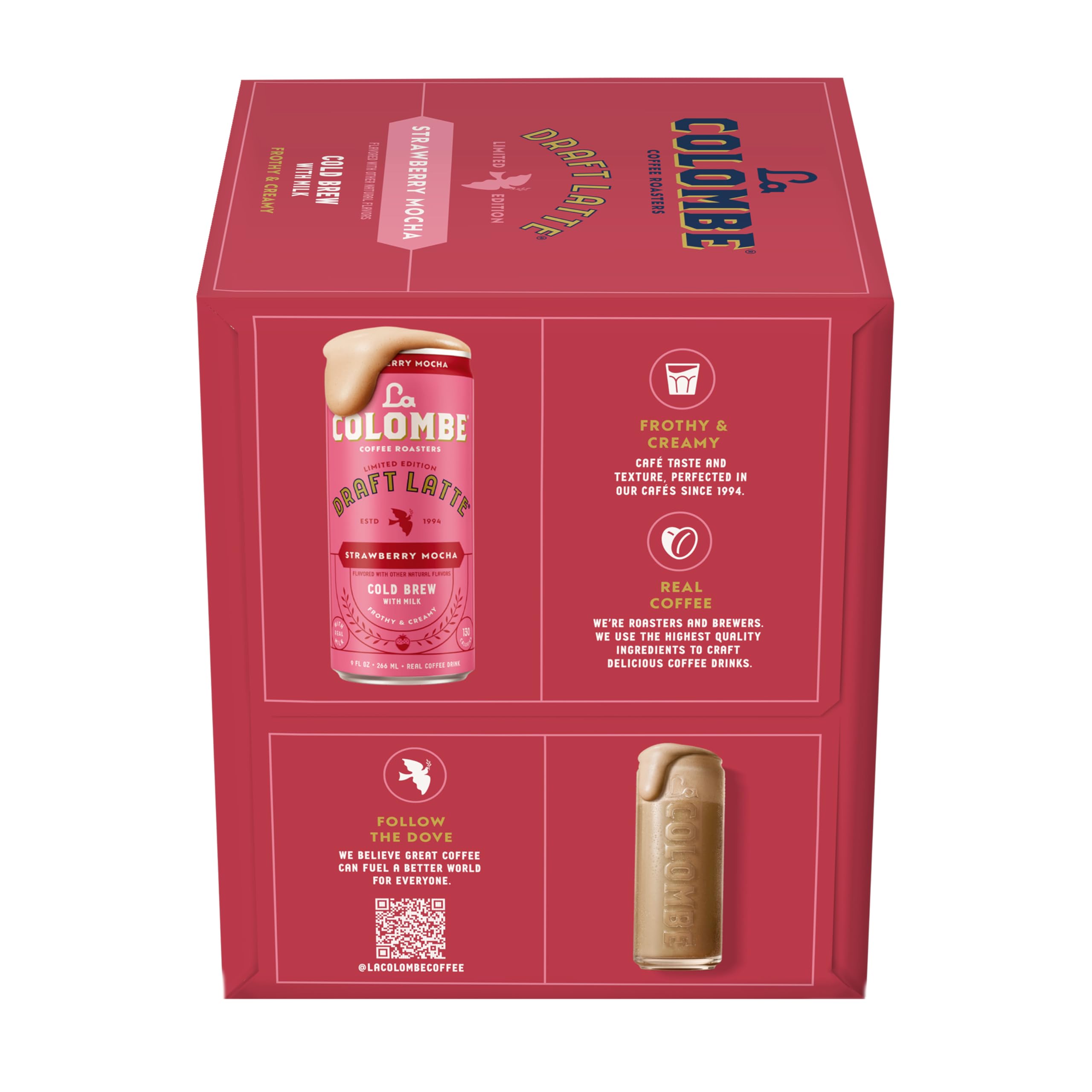 La Colombe Coffee, Strawberry Mocha Cold Brew Draft Latte, 9 fl oz Cans, 4 Pack