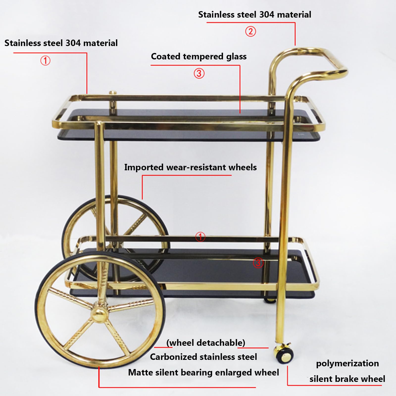 Nordic den Trolley - Carrello per vino e tè, carrello da pranzo in ferro battuto per casa e ristoranti, tavolo da esposizione per torte Ele, Slish e versatile