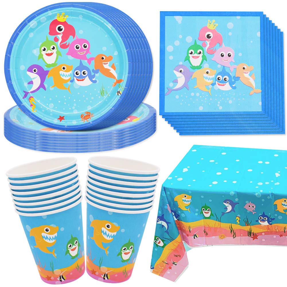 NA NA 49pcs Shark Party Tableware Set , Paper Plates, Paper Cups, Paper Towels, Tablecloths, Party Tableware -16 Guests