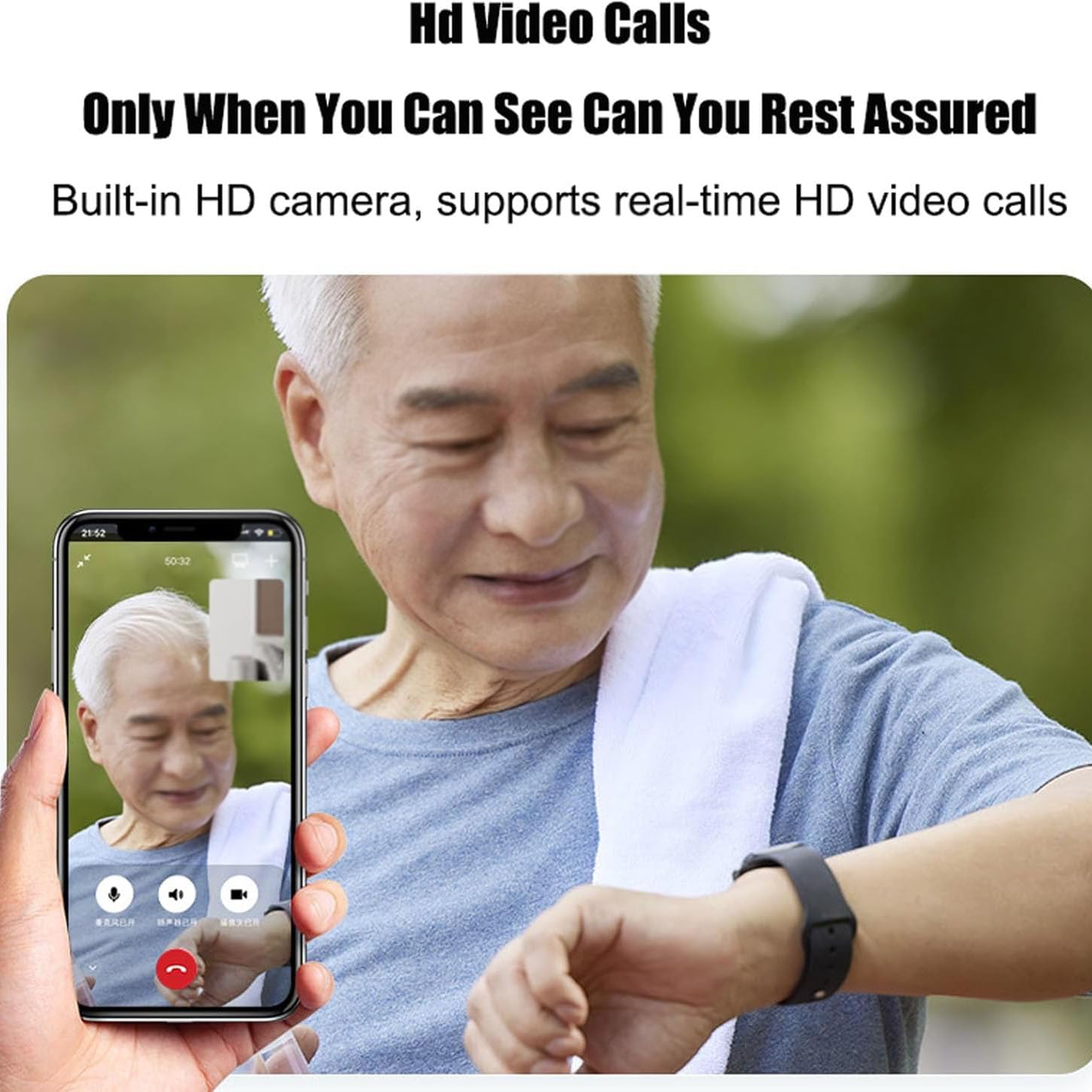 Reloj inteligente GPS con detección de caídas, videollamada HD impermeable, alarma SOS, monitor de salud para personas mayores y cuidado de la demencia