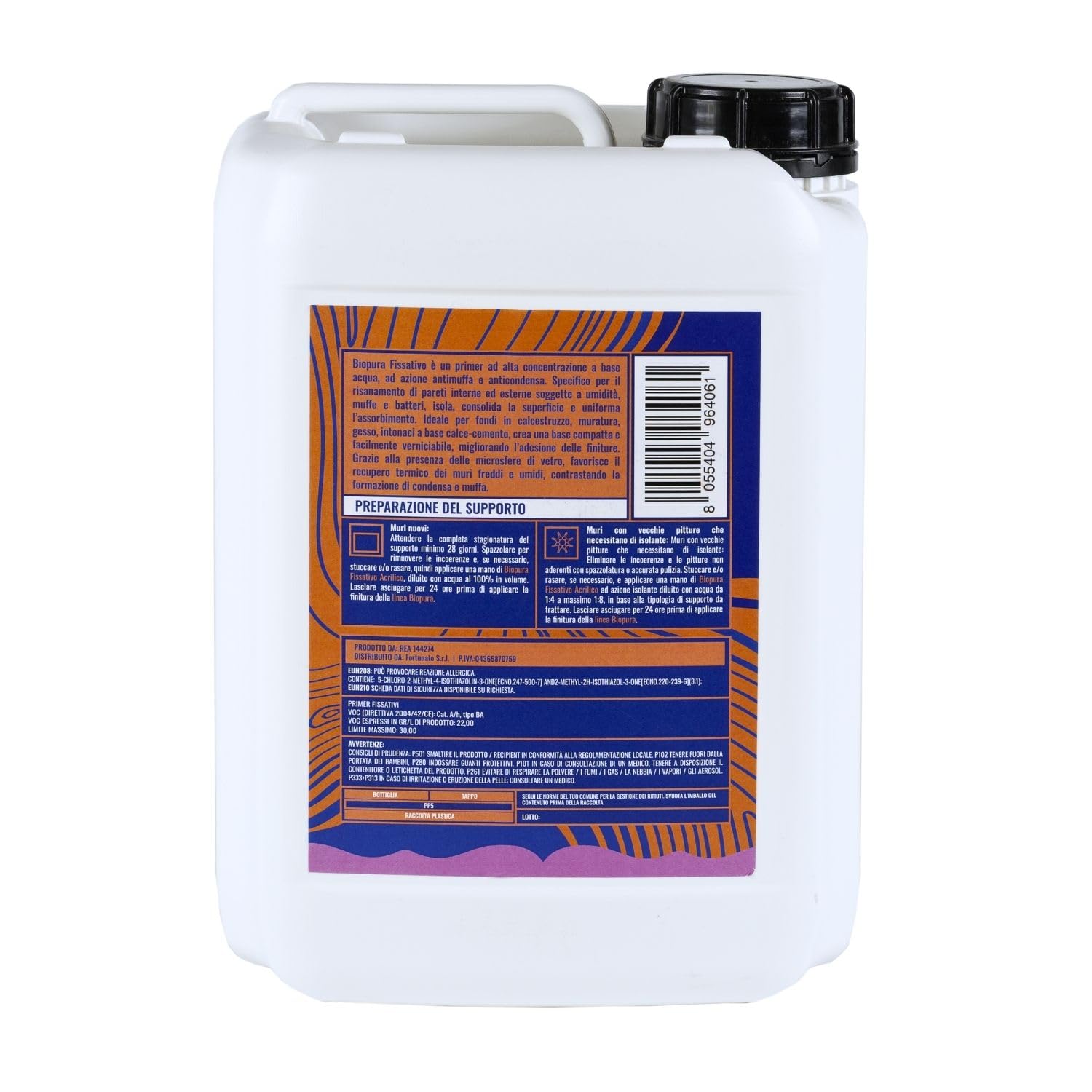 Cromika BIOPURA Fissativo Acrilico Trasparente per Interni ed Esterni, Isolante ad Acqua per Muri Made in Italy (Trasparente, Litri 5)