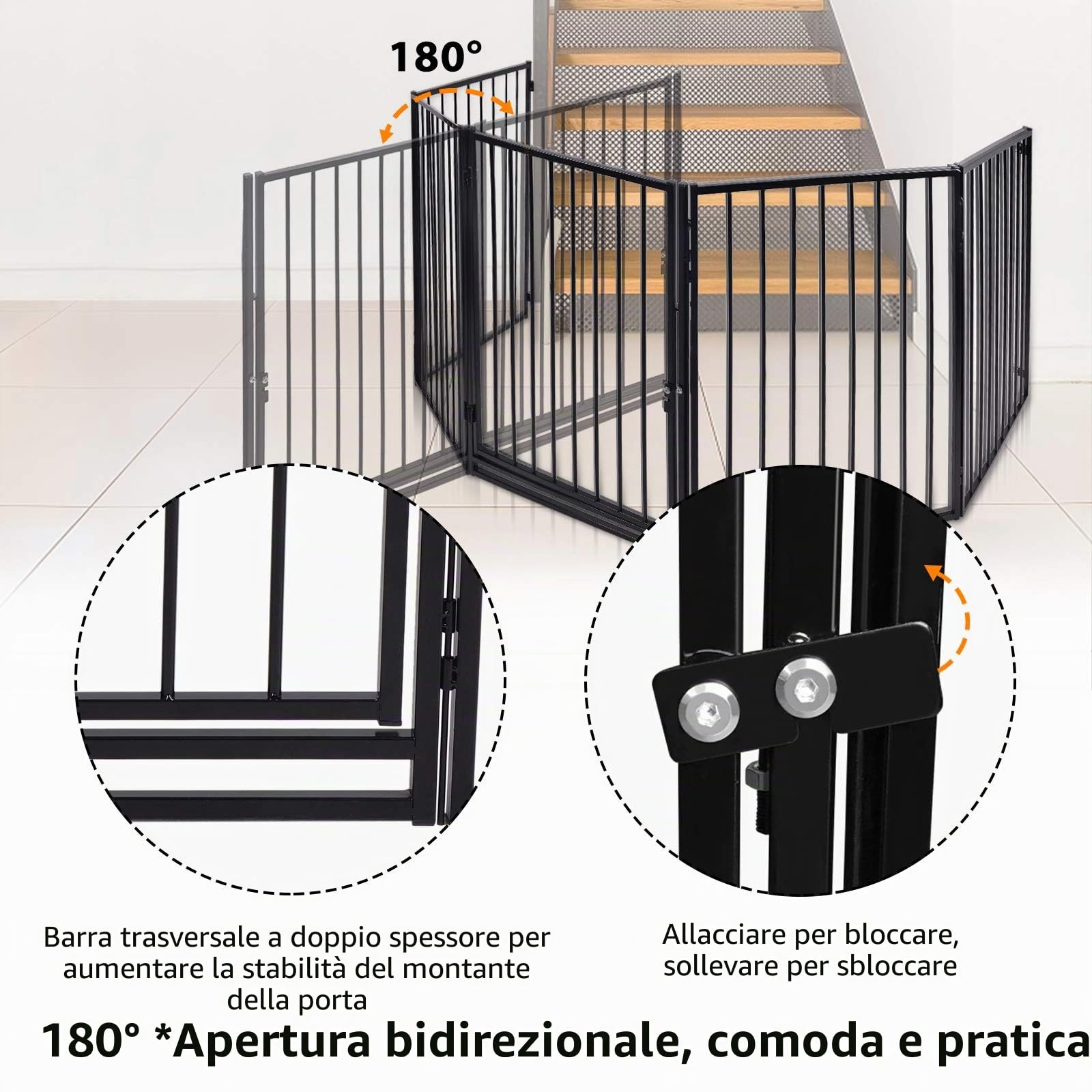 YRHome 5-TLG - Griglia di protezione per camino, per bambini, con porta, per cuccioli, 305 cm, colore: Nero