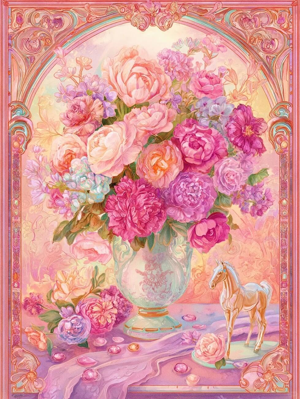 Henypt Cross Stitch Kit Anime Flowers DIY Needlepoint Set for Beginners The Elderly with Accessories Handmade DIY/Gifts 14CT 30x40cm